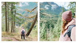 Girl hiking with mountain views