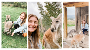girl poses with kangaroo
